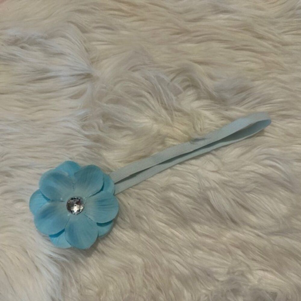 Light Blue 2 1/2" Flower on Skinny FOE elastic headband  7513  Handmade NWT Bout